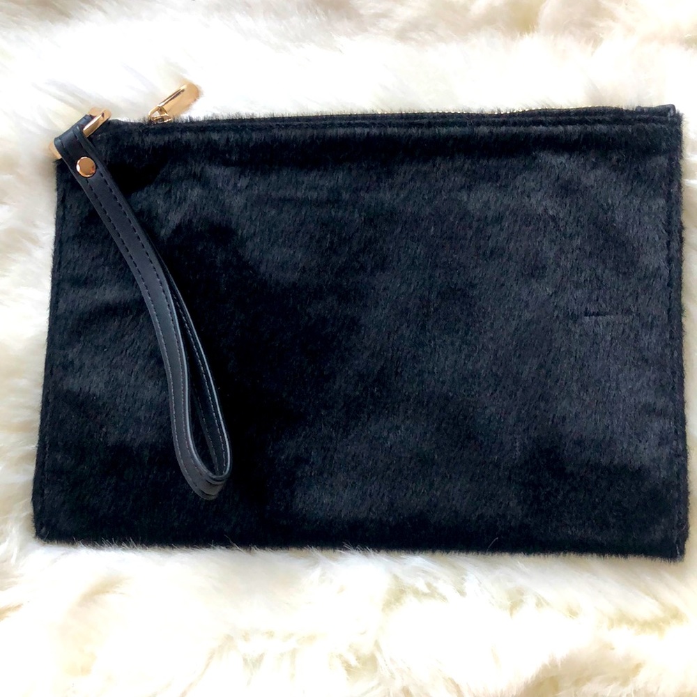 A New Day Black Faux Cowhide Wristlet Gold Accents
